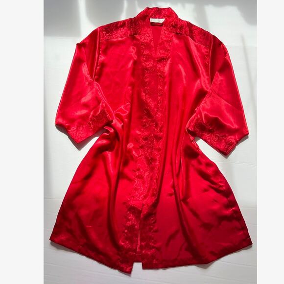 Vintage Red Satin Robe Lingerie Cacique Cardigan - Picture 1 of 11